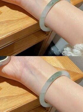 和田玉白月光白玉手镯金丝玉扁玉石真正品天然玉镯子平安镯送女友