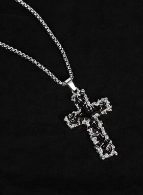 欧美嘻哈钛钢项链 潮牌新款熔岩 十字架吊坠个性街头朋克饰品挂件