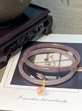 新中式复古玻璃仿玉叮当镯细条手镯铃兰花吊坠手镯汉服配件细镯