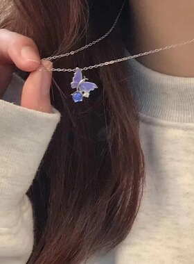 超仙森系紫色蝴蝶项链女ins风2024新款爆款潮小众设计感饰品