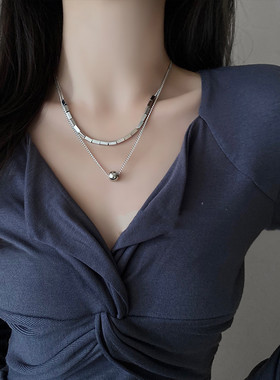 钛钢素款项链~ 清冷时尚双层亮片圆珠项链 轻奢不掉色锁骨链