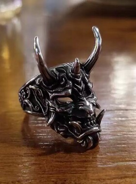 新品欧美合金面具般若戒指骷髅头双色戒指指环厂家