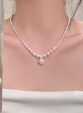 碎银珍珠项链小设计感简约气质锁骨链女方糖小钻轻奢精致颈链