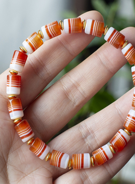 天然缠丝玛瑙桶珠手链一线药师男女通用红黑直切手串多宝佛珠转运