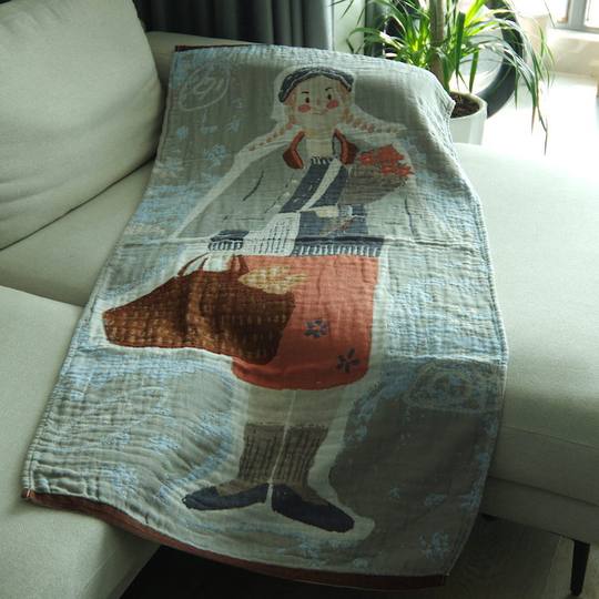 Pure cotton gauze bath towel cute cartoon multifunctional blanket summer blanket sofa towel car blanket 80*160cm