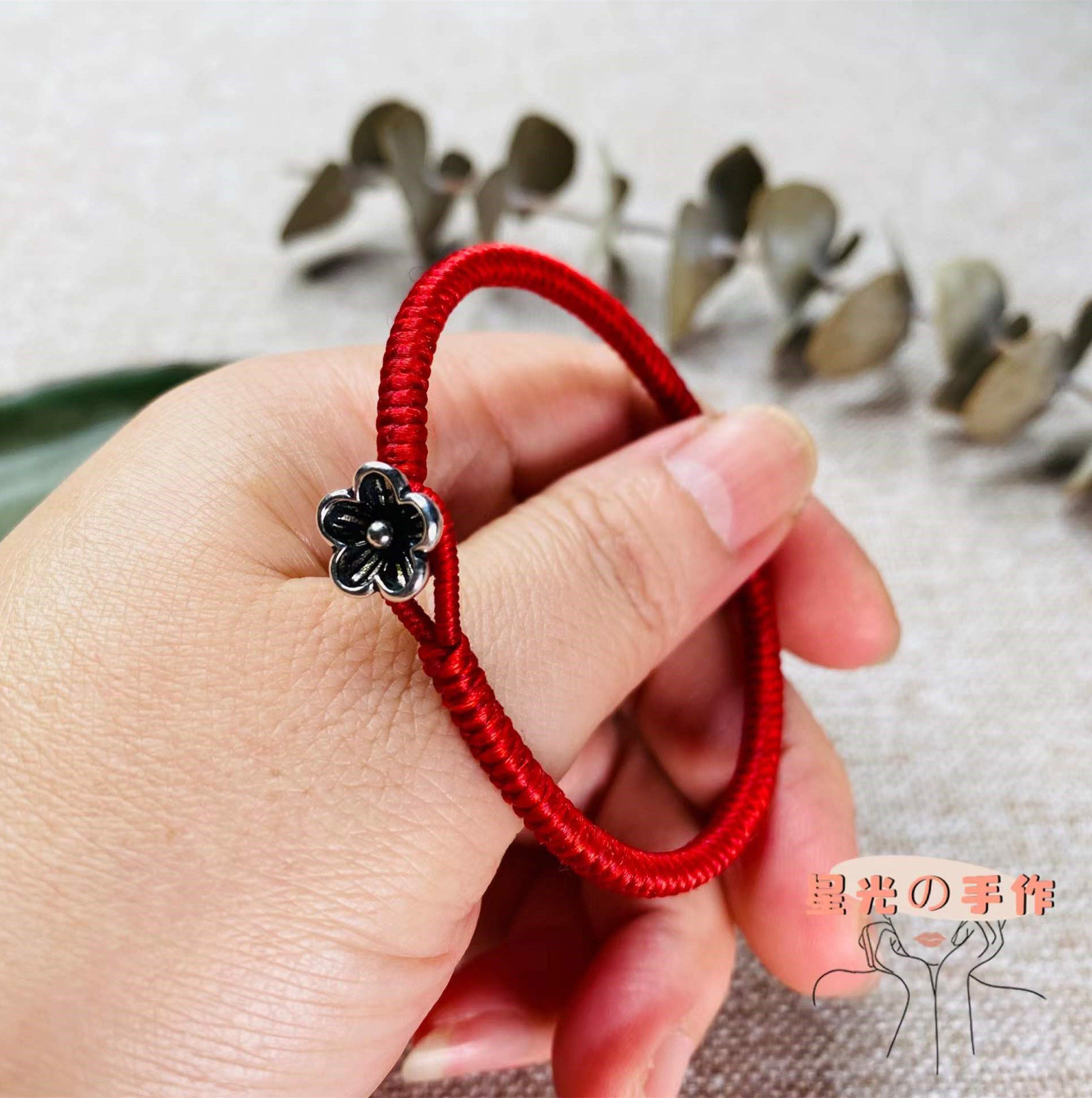 复古梅花扣925银红手绳子新本命年高光蜡线金刚结男女礼物手工虎