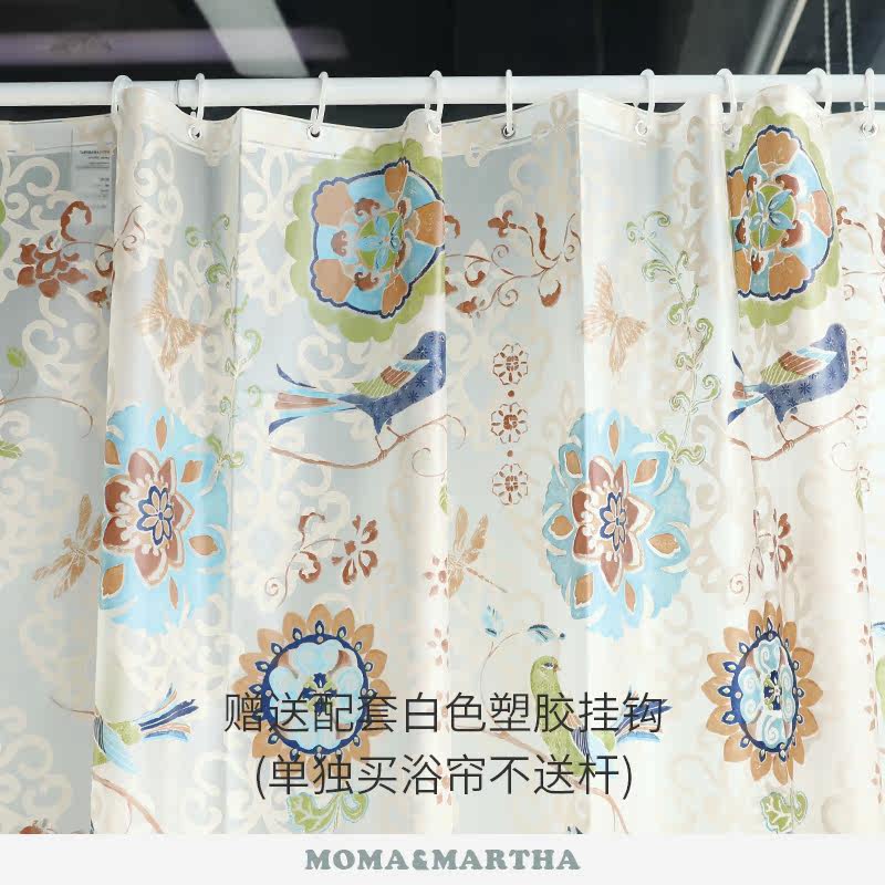 默玛EVA防水加厚防霉浴室中式卫生间隔断帘挂帘保暖蜡染花鸟浴帘,淘宝优惠券,粉丝福利购,淘宝优惠卷
