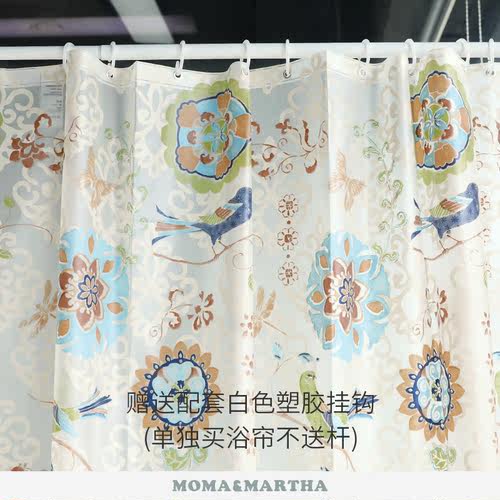 默玛EVA防水加厚防霉浴室中式卫生间隔断帘挂帘保暖蜡染花鸟浴帘 - 图3