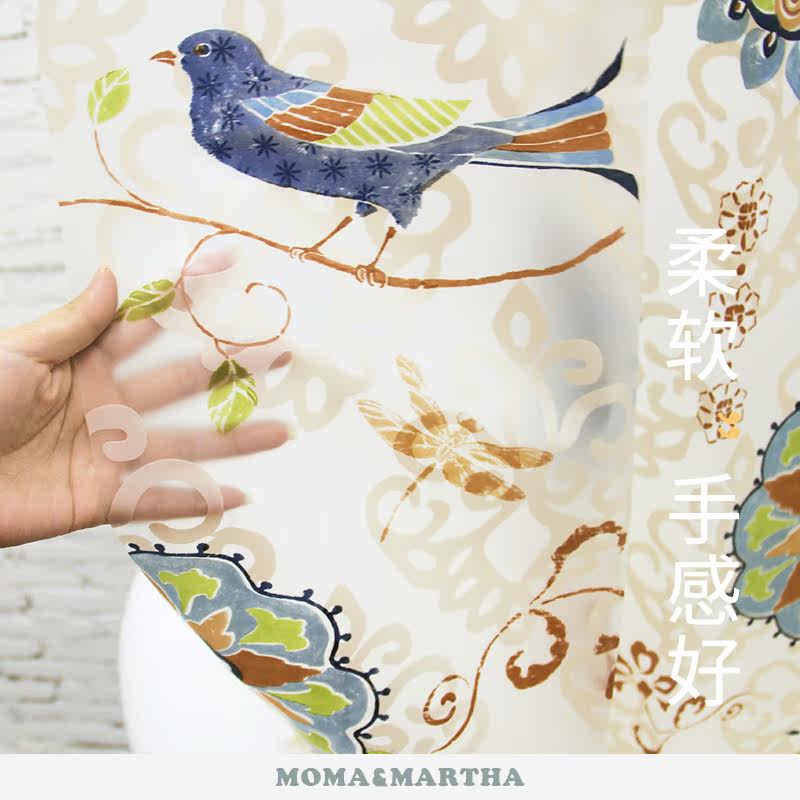 默玛EVA防水加厚防霉浴室中式卫生间隔断帘挂帘保暖蜡染花鸟浴帘,淘宝优惠券,粉丝福利购,淘宝优惠卷