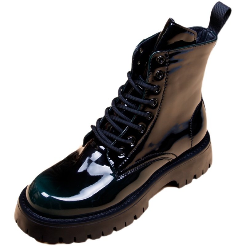 漆皮亮面男士马丁靴春秋季高帮靴子男2025新款厚底防滑机车皮靴 - 图3
