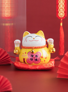 喜庆招财猫新年祝福摆件玄关桌面客厅乔迁礼品店铺前台开业装饰品