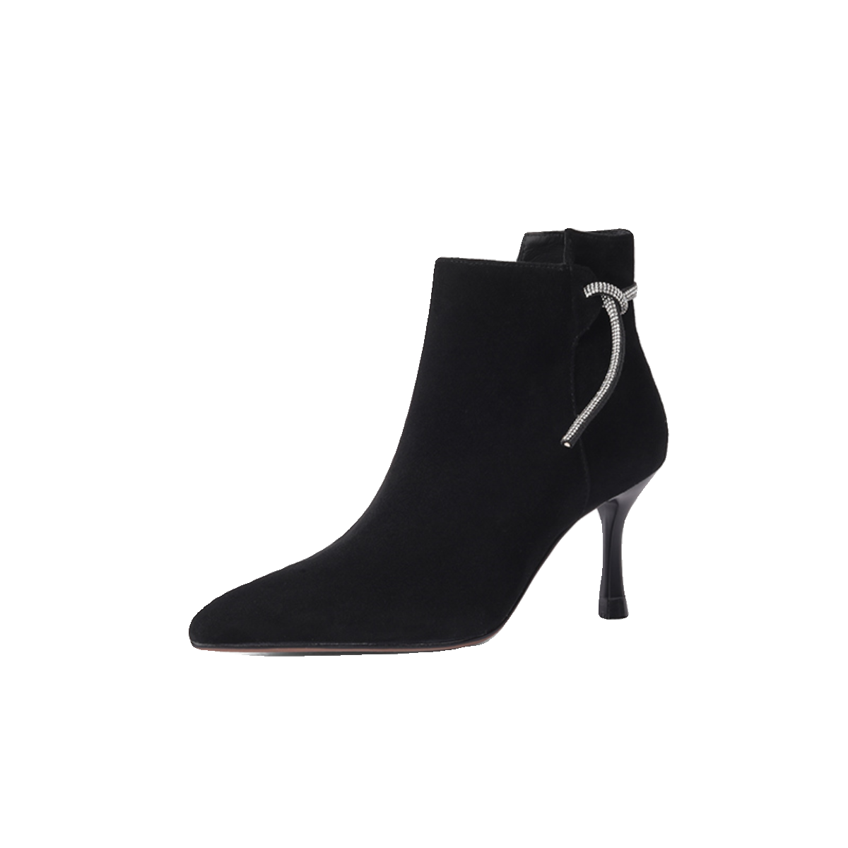 羊皮法式小踝靴女短靴高级感气质尖头细跟单靴黑色高跟鞋真皮靴子 - 图3