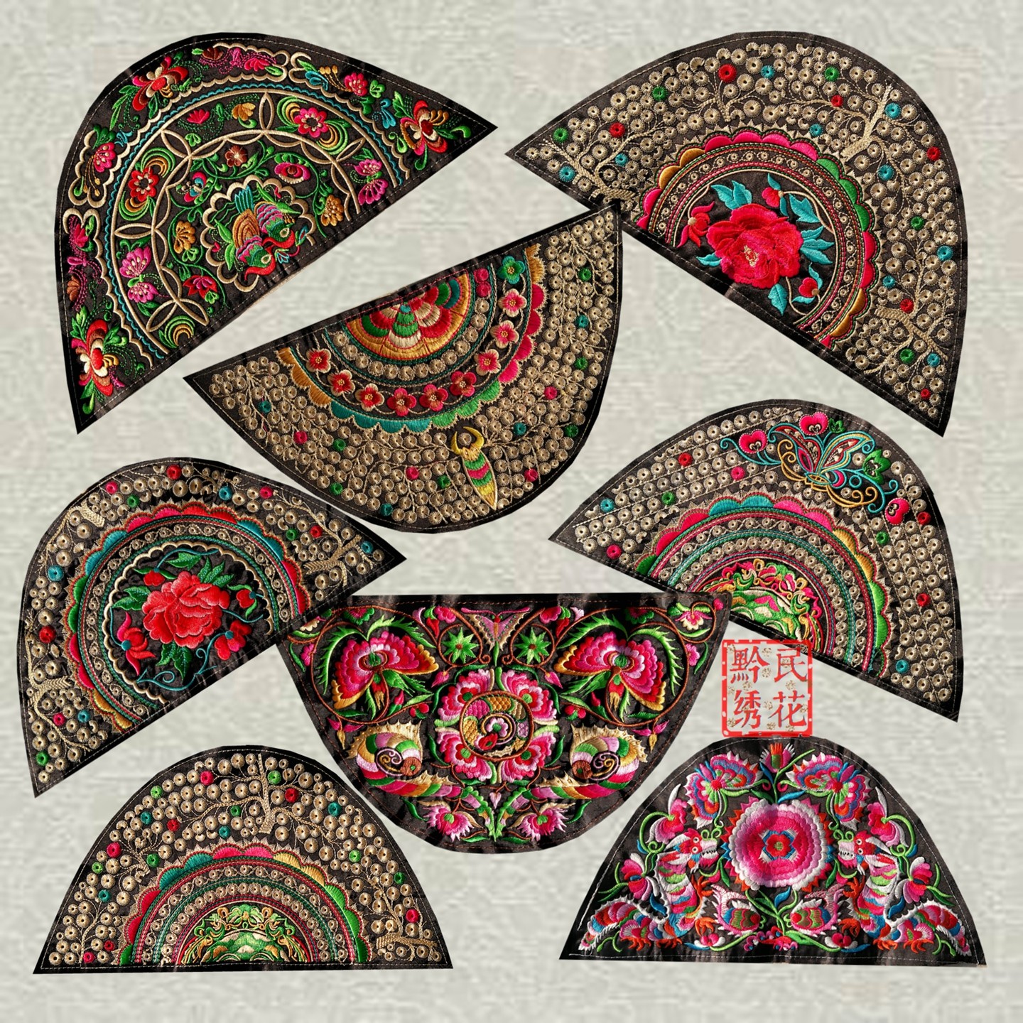 爆款苗绣刺绣成品机绣绣片半圆形绣花贴片民族风服装补丁贴花辅料,淘宝优惠券,粉丝福利购,淘宝优惠卷