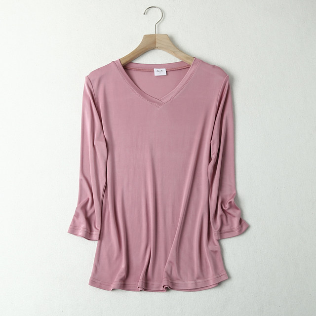 ເສື້ອຍືດຜູ້ຍິງເສື້ອຍືດຄໍ V-neck 3-quarter versatility slim-fit silk knitted women's T-shirt