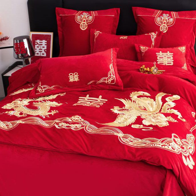 高端婚庆牛奶绒四件套结婚大红色冬季宝宝绒被套喜庆新婚床上用品,淘宝优惠券,粉丝福利购,淘宝优惠卷
