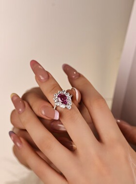 爆闪5克拉樱花粉奢华彩宝戒指女