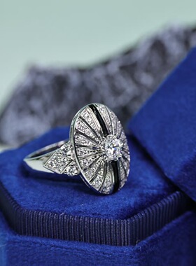 Artdeco复古老钱风黑珐琅戒指女