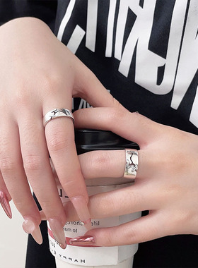 s925银复古做旧不规则几何戒指