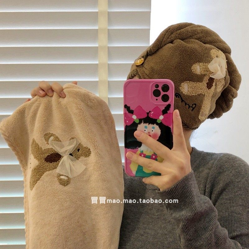 可爱卡通蝴蝶结小熊包头巾加厚珊瑚绒吸水速干干发帽浴帽,淘宝优惠券,粉丝福利购,淘宝优惠卷