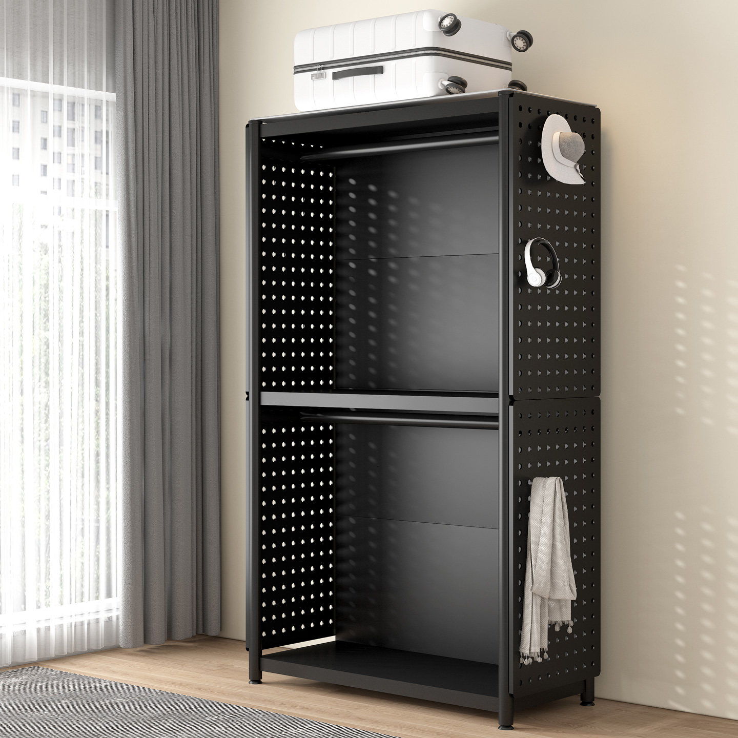 带背板衣柜洞洞板衣架家用收纳出租屋简易衣帽架开放式储物衣橱,淘宝优惠券,粉丝福利购,淘宝优惠卷