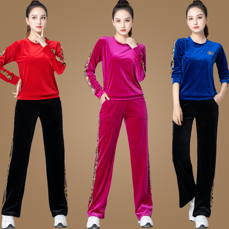 金丝绒舞蹈服广场舞服装运动套装健身鬼步跳舞衣女秋冬新款演出服 - 图1