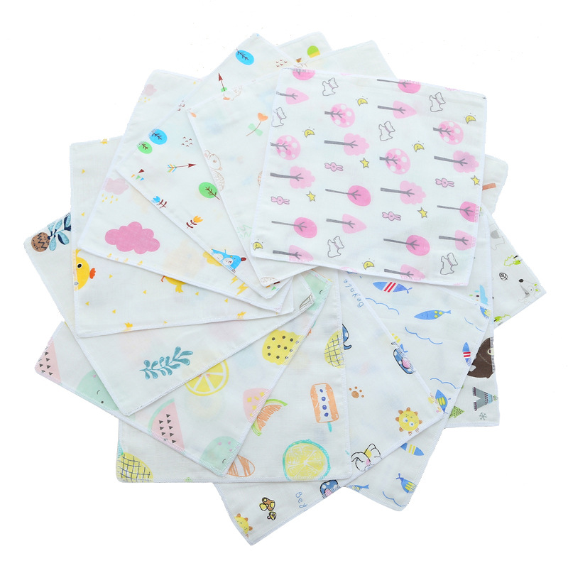 5条装 纯棉纱布印花小方巾宝宝手帕婴幼儿口水巾印花擦手巾洗脸巾 - 图3