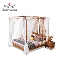 Southeast Asian style bed full solid wood step bed New Chinese four-column plus-size bed imitation ancient betel color folk sleeping rack bed