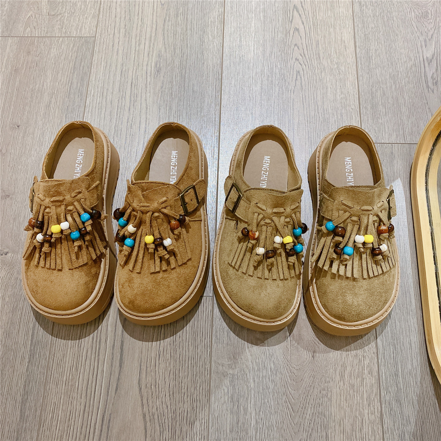 复古搭扣流苏勃肯鞋包头半拖女外穿2025秋季韩版懒人厚底松糕拖鞋 - 图0