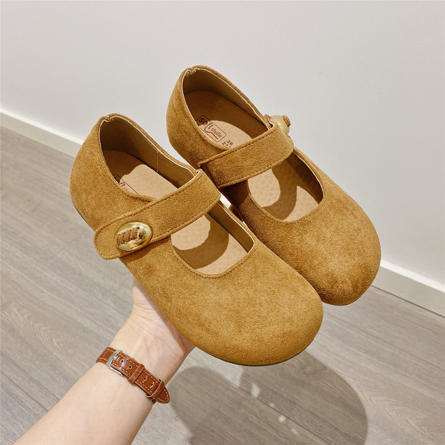 勃肯鞋搭扣魔术贴单鞋女2026春季新款韩版软底内增高平底豆豆鞋女,淘宝优惠券,粉丝福利购,淘宝优惠卷