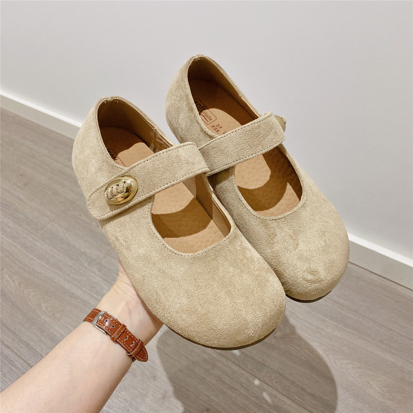 勃肯鞋搭扣魔术贴单鞋女2026春季新款韩版软底内增高平底豆豆鞋女,淘宝优惠券,粉丝福利购,淘宝优惠卷