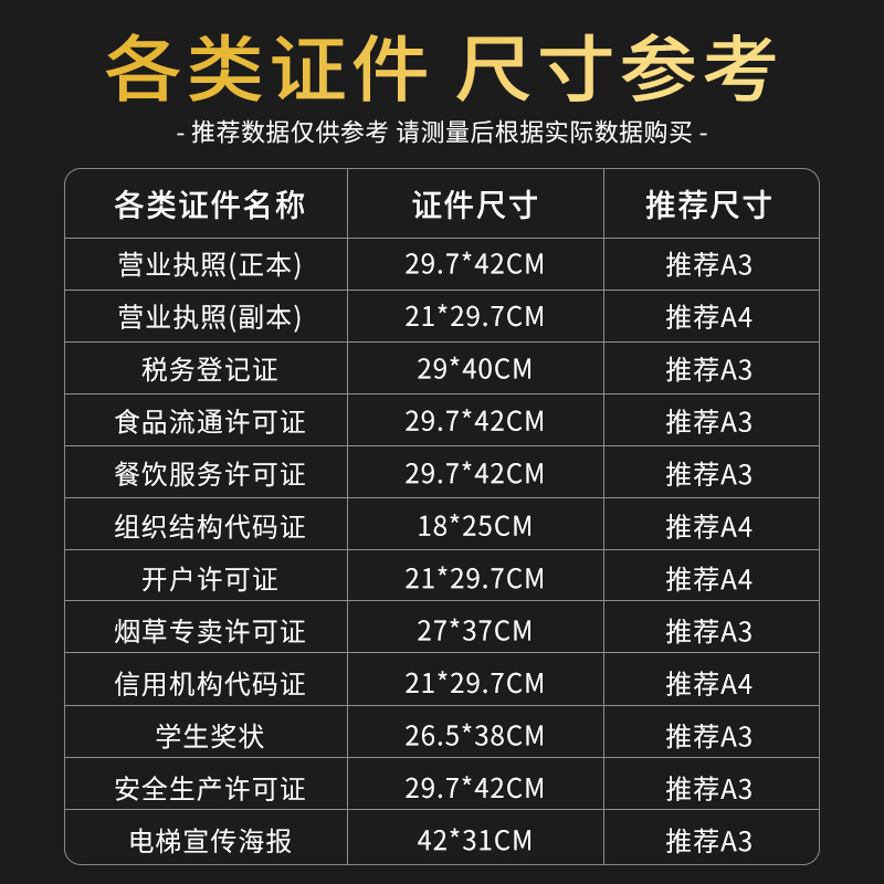 新版a3营业执照正副本保护套个体工商户食品卫生经营许可证框免打孔挂墙装透明加厚防水软卡套a4证书证件挂套 - 图3