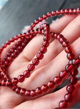 宝石玻璃体橙红石榴石三圈手串链