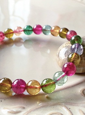 巴西近玻璃体糖果碧玺手链串复古