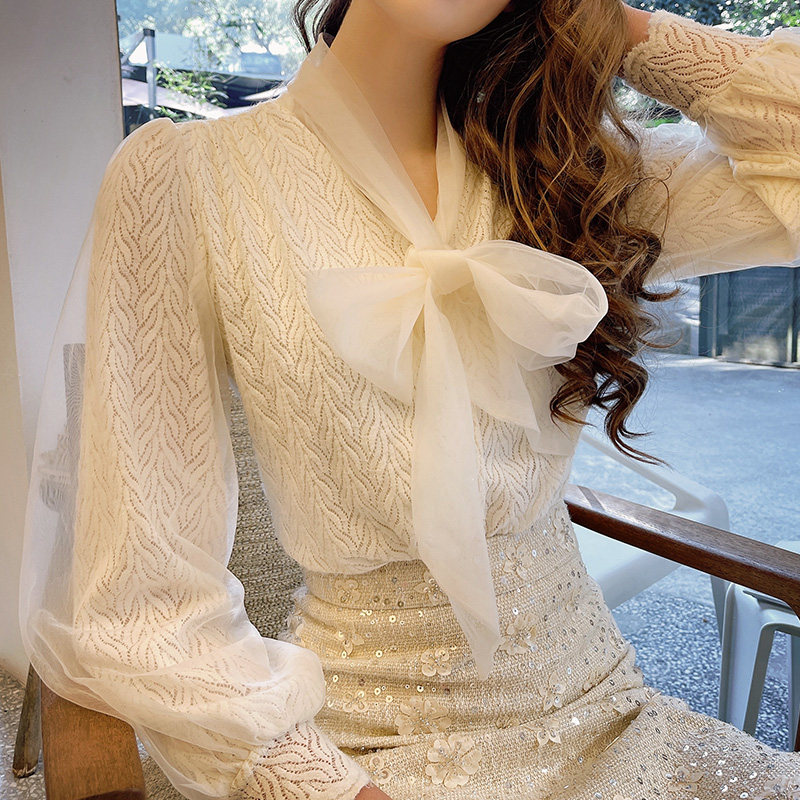 粉红大布娃娃新款气质网纱蕾丝衬衫 粉红大布娃娃蕾丝衫/雪纺衫