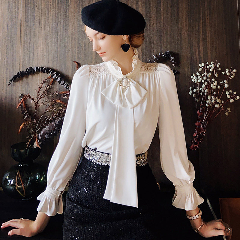 泡泡袖雪纺粉红大布娃娃2021白衬衫 粉红大布娃娃衬衫