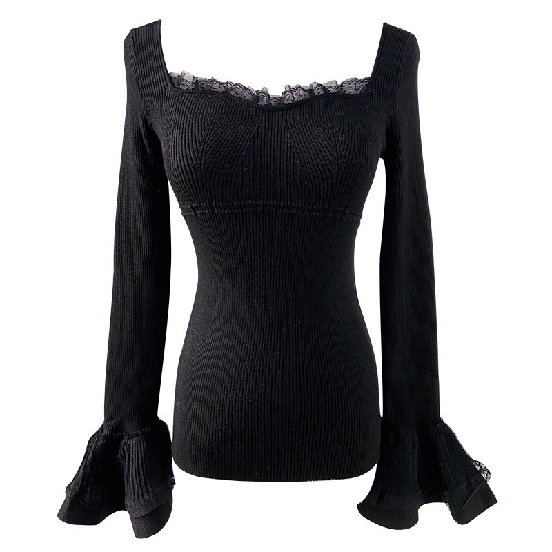 粉红大布娃娃春甜美蕾丝网纱针织衫 粉红大布娃娃毛针织衫