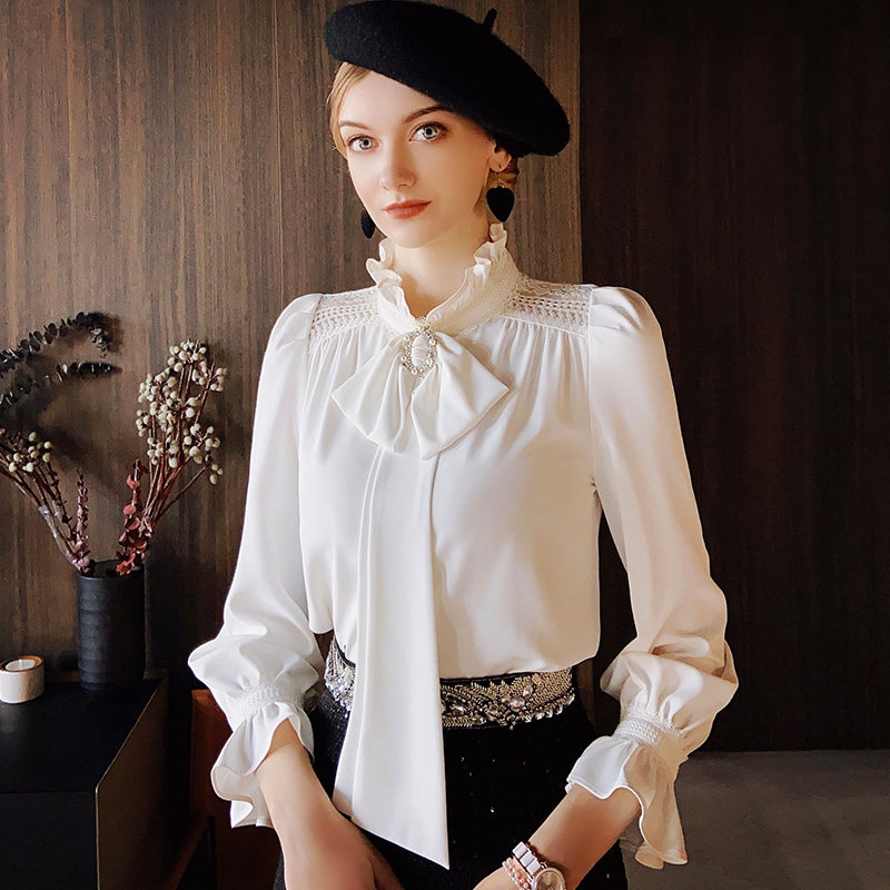 泡泡袖雪纺粉红大布娃娃2021白衬衫 粉红大布娃娃衬衫