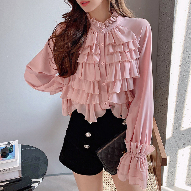  粉红大布娃娃蕾丝衫/雪纺衫