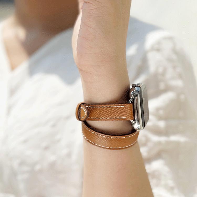 适用iwatch11爱马/仕seUItra双圈真皮applewatch苹果手表带新款秋 - 图2