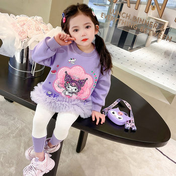 2024 Spring Girls Suit Baby Sweater Fashionable Spring New Style Girls Leggings Fashionable Two-piece Set