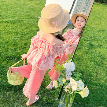 Girls Summer Suit 2024 New Baby Girl Korean Style Western Style Children's Floral Top Casual Pants Two-piece Trendy Set