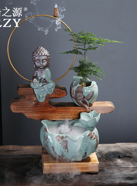 微景观流水器桌面摆件雾化加湿器客厅定风水生财乔迁礼品YLZY陶瓷