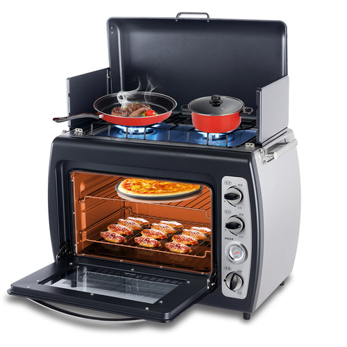 40L多功能户外野炊不锈钢燃气烤箱瓦斯燃气灶双头gas oven cooker - 图0