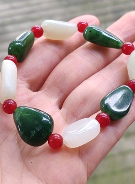 天然和田玉手链男女款青白玉珠宝玉石手串好料手串漂亮百搭送礼