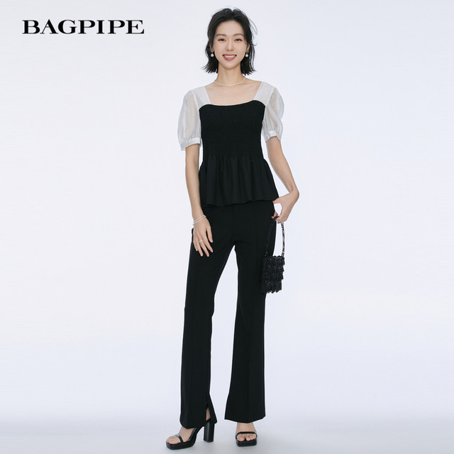 Bagpipe 2025 ຮູບແບບລະດູຮ້ອນໃຫມ່ ຄໍຄໍຂະຫນາດໃຫຍ່ ແອວຂະຫນາດໃຫຍ່ສໍາລັບແມ່ຍິງຄົນອັບເດດ: ສີທີ່ສອດຄ່ອງກັບເສື້ອ chiffon slim ສໍາລັບແມ່ຍິງ