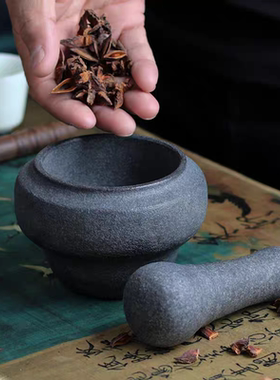 天然乌金石老式石臼捣药罐石盅捣蒜臼对窝擂辣椒钵手掌臼创意手工