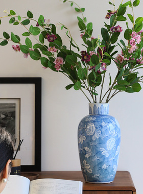 青花蓝底中式陶瓷花瓶可水培绿植鲜花陶瓷花瓶软装饰品客厅摆件