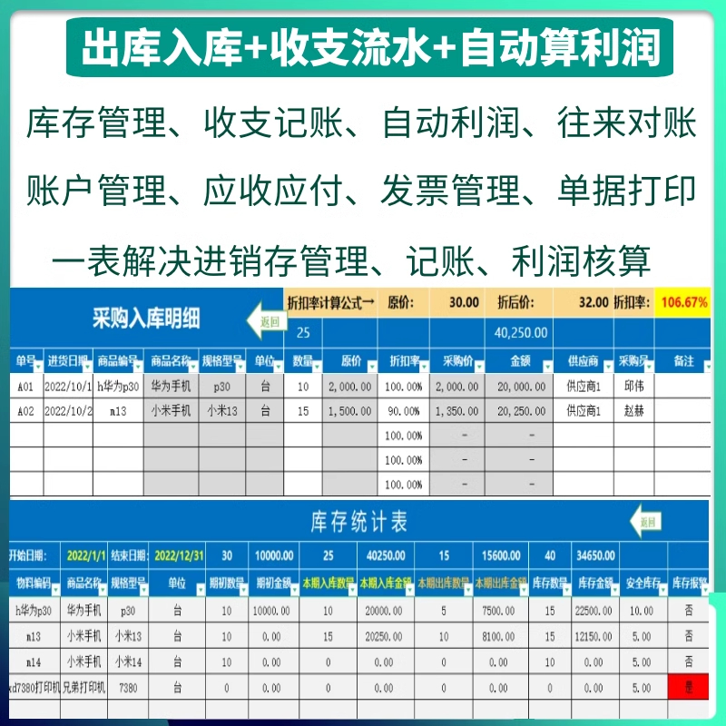 综合进销存Excel表格系统进销存流水账一体化仓库出入库管理软件 - 图1