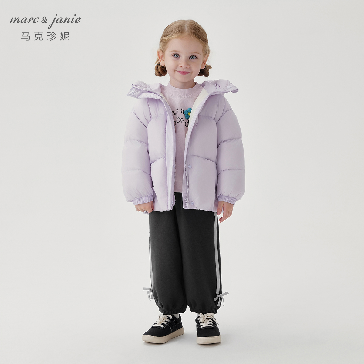 马克珍妮女童三防加厚羽绒服红色儿童保暖面包服宝宝冬装241197-1