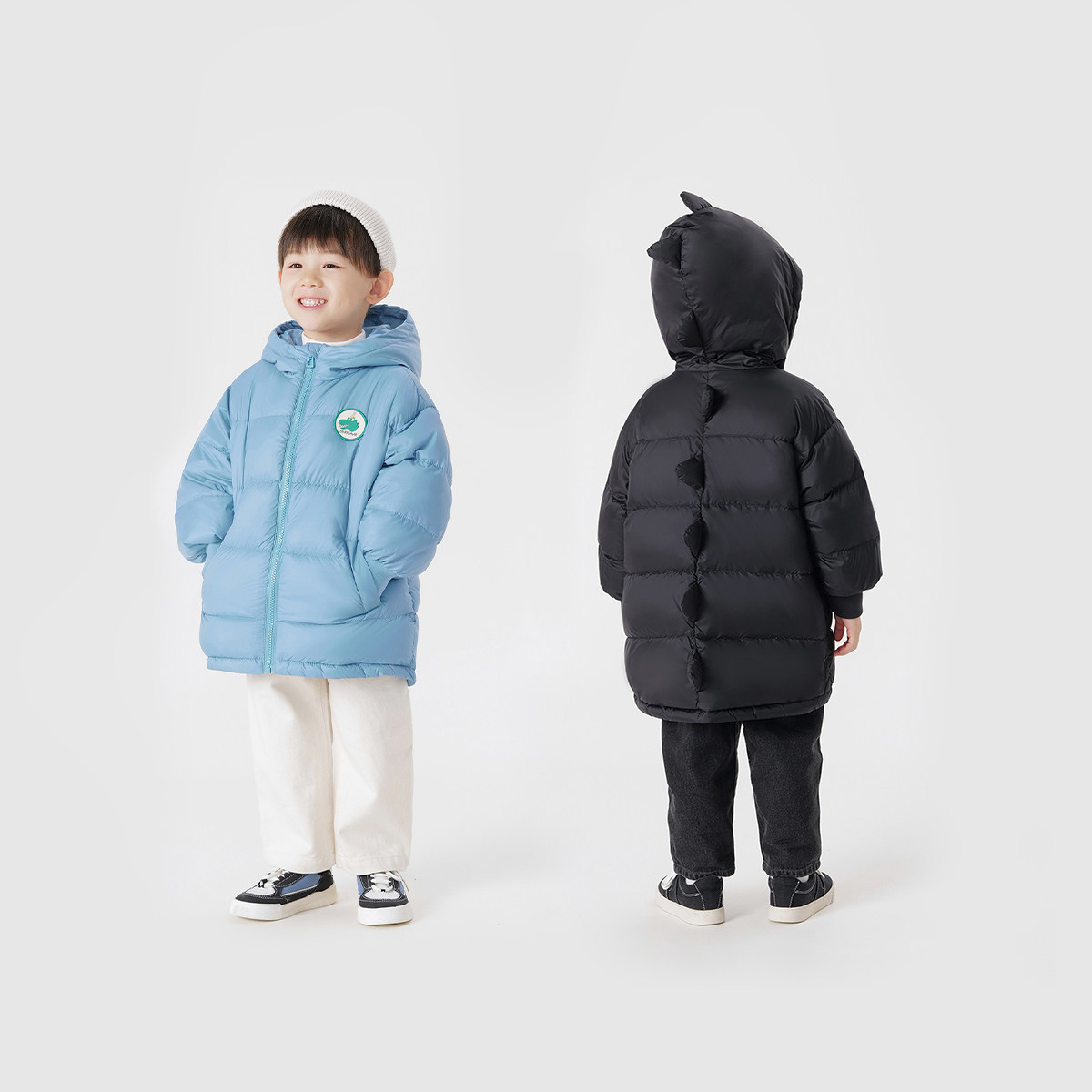 【三防】马克珍妮男童小恐龙加厚保暖中长款羽绒服宝宝冬装240916